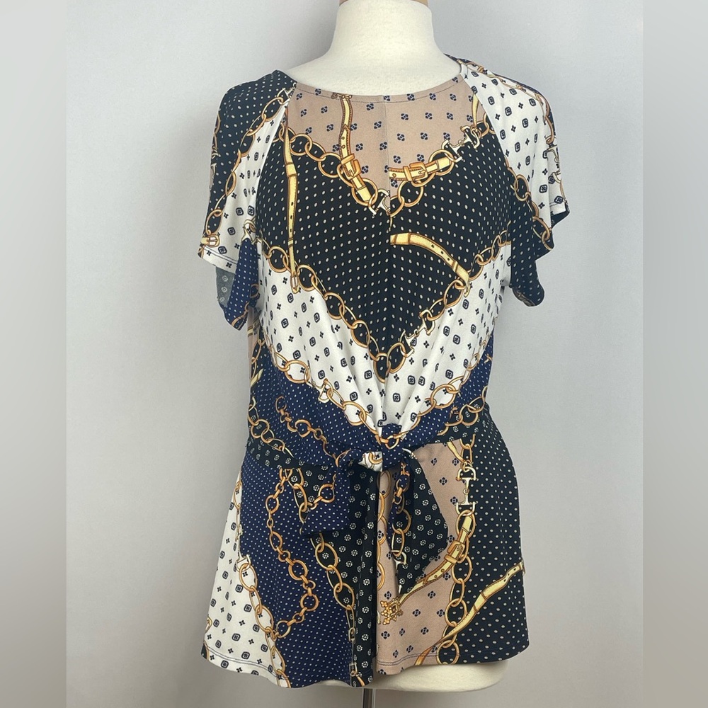 Faith and Joy Peplum Short Sleeve Front Tie Top
